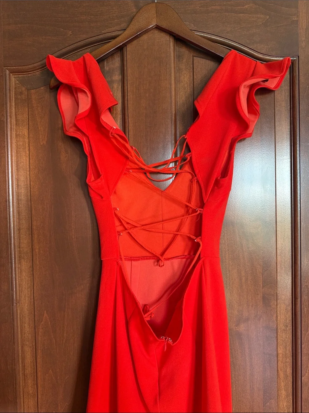 Hello Molly Red V-Neck Ruffle Mini Dress - Picture 3 of 3